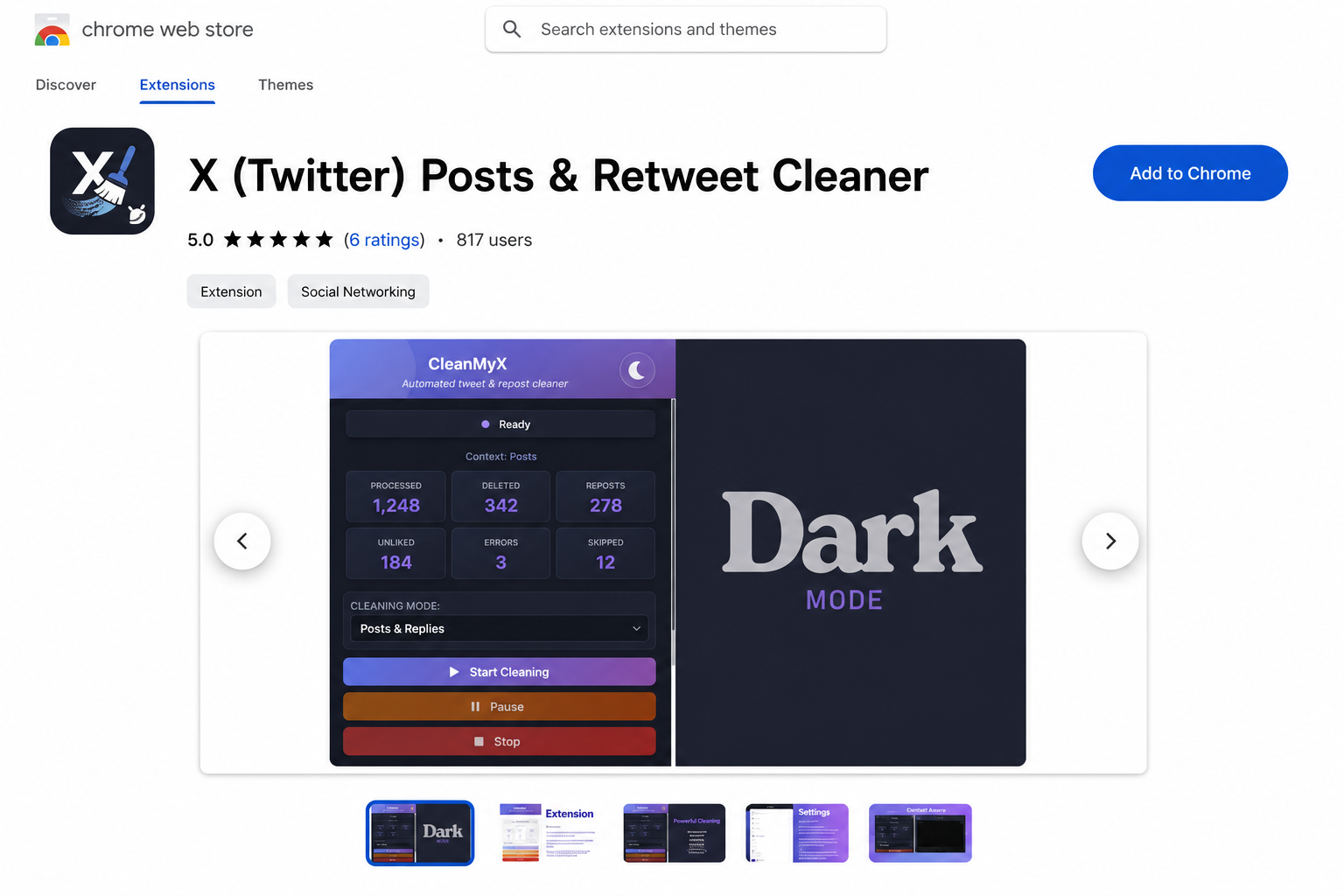 CleanMyX Chrome Web Store listing preview
